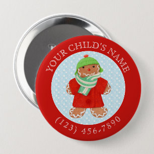 Badge Rond 10 Cm Bouton WOOLIE GINGERBRAD ID enfant - Rouge
