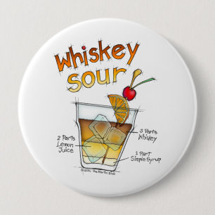 BADGE ROND 10 CM BOUTONS - RECETTE WHISKEY SOUR ART COCKTAIL