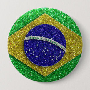 Badge Rond 10 Cm Brésil : Le drapeau brésilien Parties scintillan