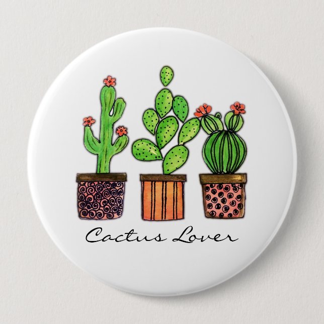 Badge Rond 10 Cm Cactus mignon d'aquarelle dans des pots (Devant)