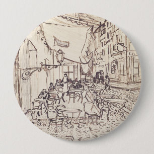 Badge Rond 10 Cm Café Terrasse en soirée, Dessin d'art, Van Gogh