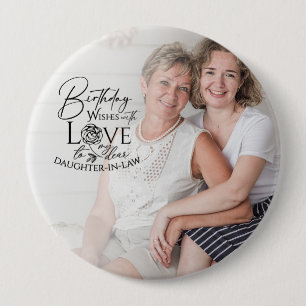 Badge Rond 10 Cm Calligraphie minimale Photo Anniversaire Belle-fil