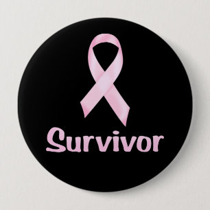 Badge Rond 10 Cm Cancer Survivant rose
