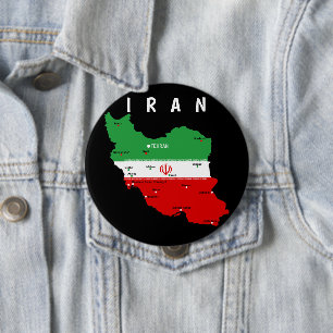 Badge Rond 10 Cm Carte de l'Iran avec drapeau et emblème
