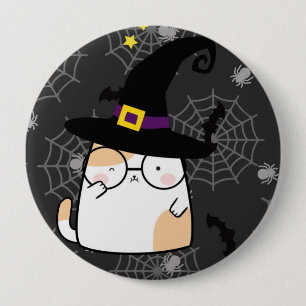 Badge Rond 10 Cm Carton mignon Halloween Chat avec lunettes