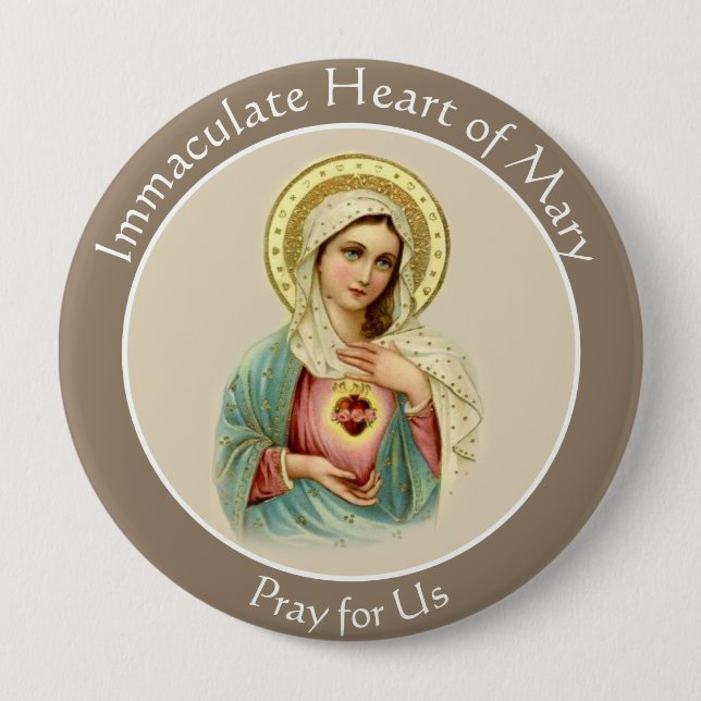 Badge Rond 10 Cm Catholique impeccable béni de coeur de Vierge (Devant)