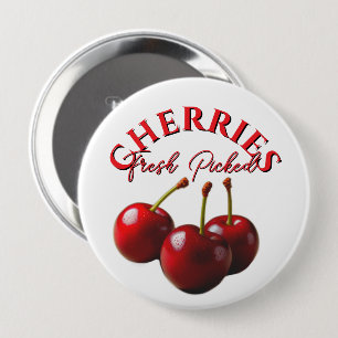 Badge Rond 10 Cm Cerises fraîches cueillies amusantes rétro