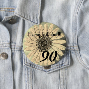 Badge Rond 10 Cm C'est mon anniversaire ! ! Fleur 90e anniversaire