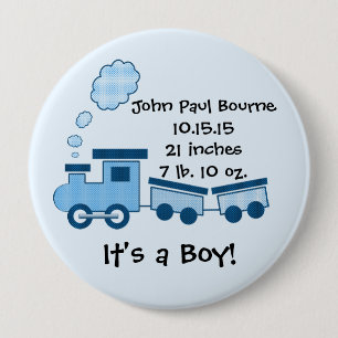 Badge Rond 10 Cm C'est un garçon ! Train Button Blue Choo Choo