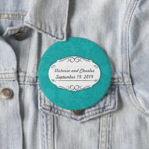 Badge Rond 10 Cm Chartreuse moderne Turquoise Mariage damassé