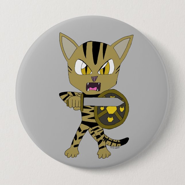 Badge Rond 10 Cm Chat guerrier Chibi (Devant)