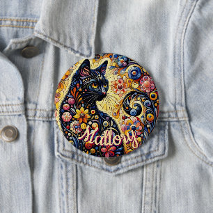 Badge Rond 10 Cm Chat Kitty Floral Fantaisiste Personnalisé