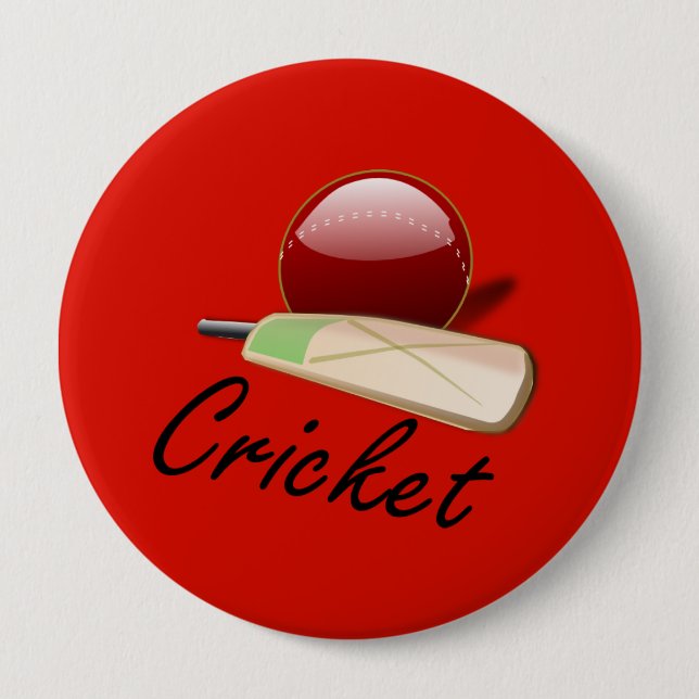 Badge Rond 10 Cm Chauve-souris et balle de cricket, étiquetés, (Devant)