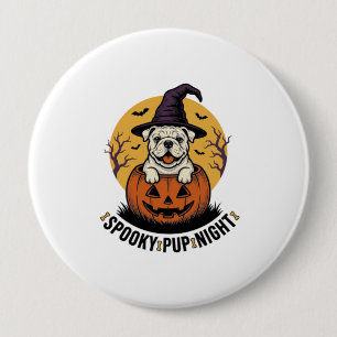 Badge Rond 10 Cm Chemise de bouledogue Halloween avec un chien à ci