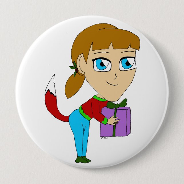 Badge Rond 10 Cm chibi foxy fille (Devant)