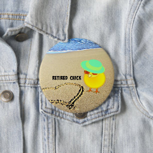 Badge Rond 10 Cm Chick retraité à la plage