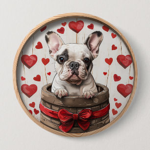 Badge Rond 10 Cm Chien de taureau français Valentines