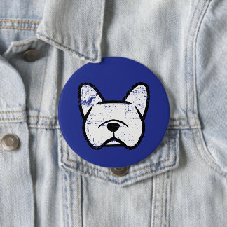 Badge Rond 10 Cm Chien-taureau français blanc et déprimé