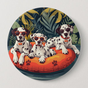 Badge Rond 10 Cm Chiens de Dalmatie - Flotte de la piscine d'ananas