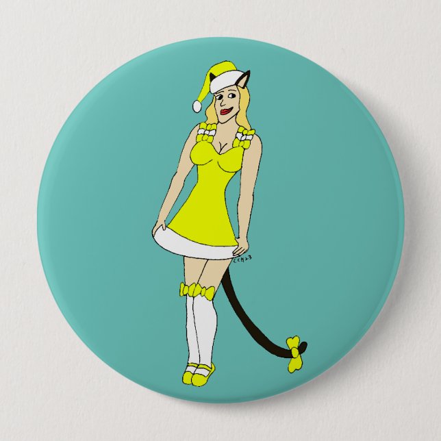 Badge Rond 10 Cm Chiffre de Noël jaune (Devant)