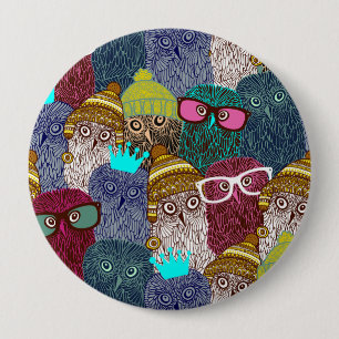 Badge Rond 10 Cm Chouette dans la couronne