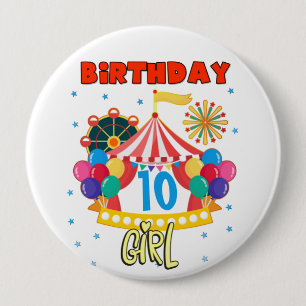 Badge Rond 10 Cm Cirque Carnaval Fête Fille Thème