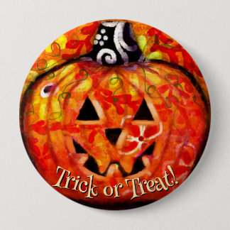 Badge Rond 10 Cm Citrouille Jack O Lantern Abstraite Fantaisiste Pe