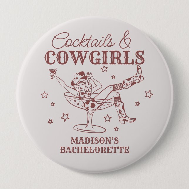 Badge Rond 10 Cm Cocktails de Bourgogne et Cowgirls Faveur d'enterr (Devant)