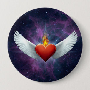 Badge Rond 10 Cm Coeur à ailes
