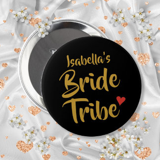 Badge Rond 10 Cm Cœur Rouge de la Tribu de Mariée Personnalisée