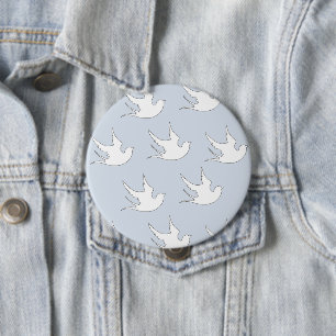 Badge Rond 10 Cm colombe blanche sur bleu