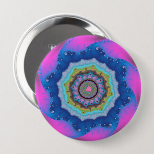 Badge Rond 10 Cm Coloré rose et bleu fractal