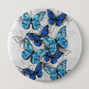 Badge Rond 10 Cm Composition des White and Blue Butterflies