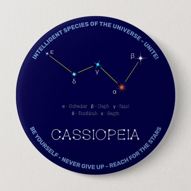 Badge Rond 10 Cm Constellation de l'hémisphère Nord Cassioipeia (Devant)