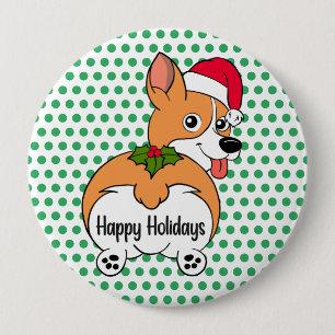 Badge Rond 10 Cm Corgi Chien Noël