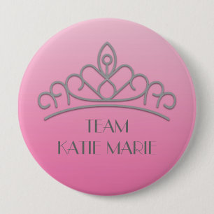 Badge Rond 10 Cm Couronne de soutien pour l'équipe rose et argentée