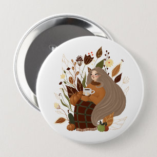 Badge Rond 10 Cm Cozy Autumn Girl