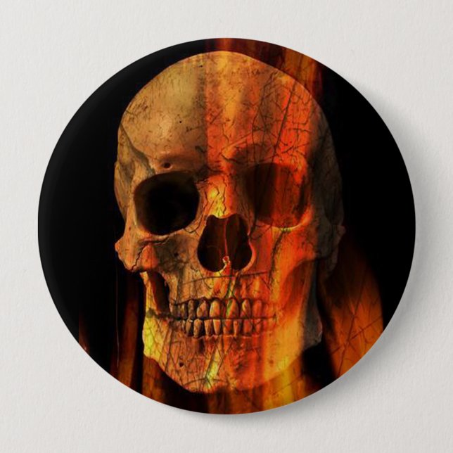 Badge Rond 10 Cm Crâne flamboyant (Devant)