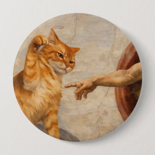 Badge Rond 10 Cm Création d'Adam avec le chat Sarca, une œuvre d'ar