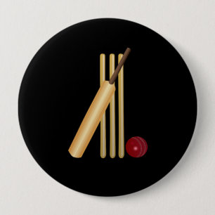 Badge Rond 10 Cm Cricket - Guichet, Batte et Balle