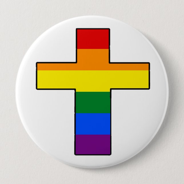 Badge Rond 10 Cm Croix arc-en-ciel (Devant)