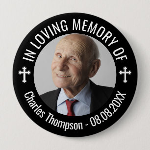 Badge Rond 10 Cm Croix Blanche Noire en mémoire d'amour