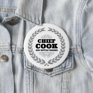 BADGE ROND 10 CM CUISINE EN CHEF ET LAVE-BOUTEILLE