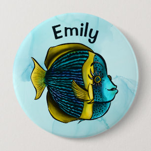 Badge Rond 10 Cm Cute Fish Ocean Under the Sea School Enfants Nom B