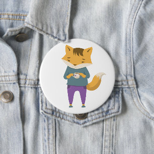 Badge Rond 10 Cm Cute renard avec tasse de thé