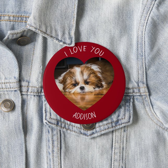 Badge Rond 10 Cm Cute shih tzu love Saint Valentin (En situation)