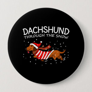 Badge Rond 10 Cm Dachshund à travers la neige drôle chien Noël