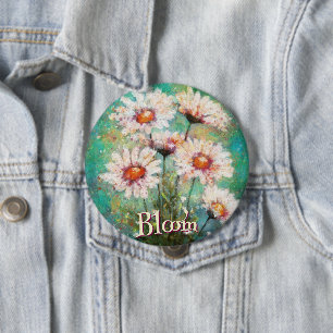 Badge Rond 10 Cm Daisies Floral Impressionniste Sarcelle Personnali
