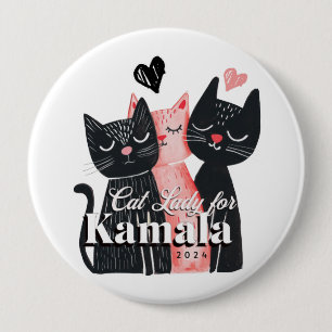Badge Rond 10 Cm Dame de chat pour Kamala Harris 2024