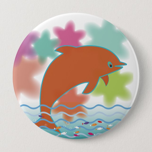 Badge Rond 10 Cm Dauphin sur le ciel étoilé (Devant)